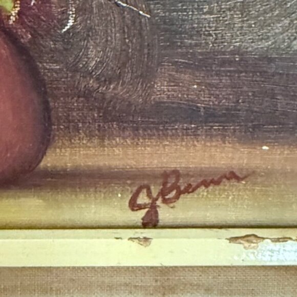 J. Berman painting still life painting of red and yellow roses in a vase - Picture 6 of 8